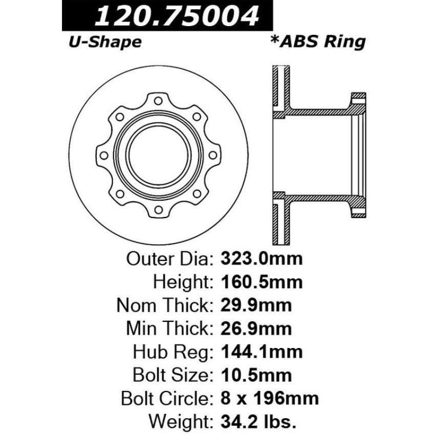 CENTRIC PARTS 120.75004 Centric Premium Brake Rotor