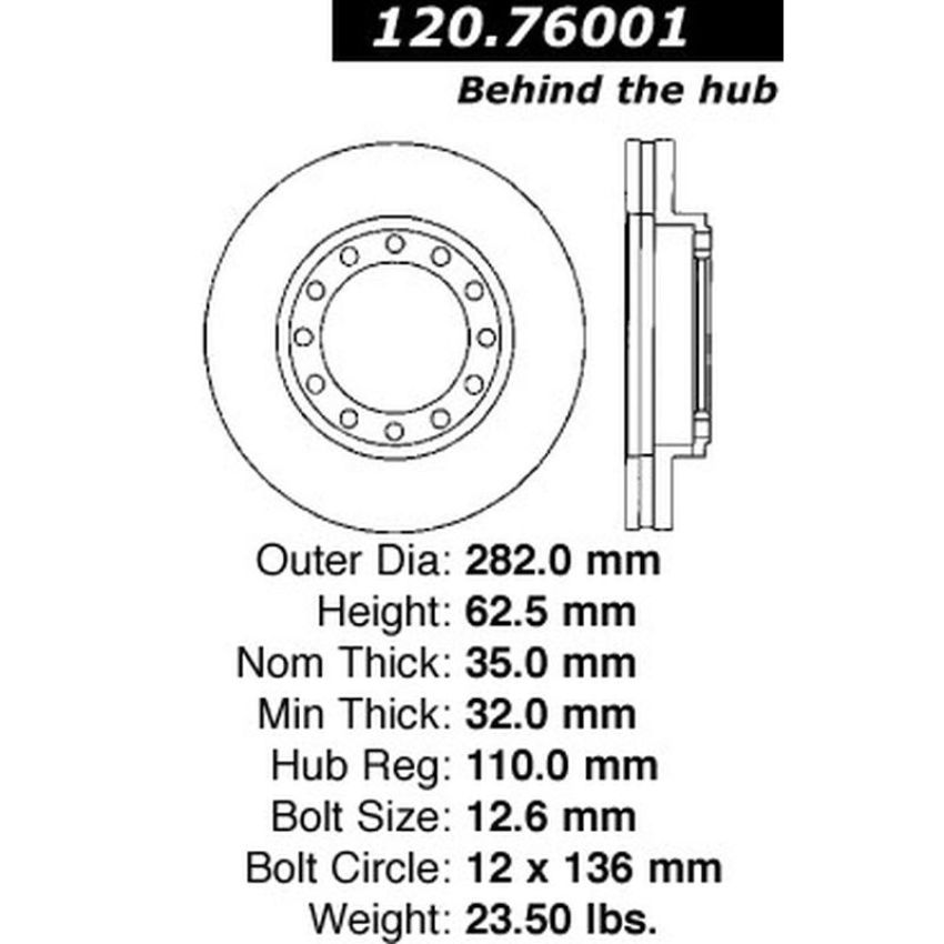 CENTRIC PARTS 120.76001 Centric Premium Brake Rotor