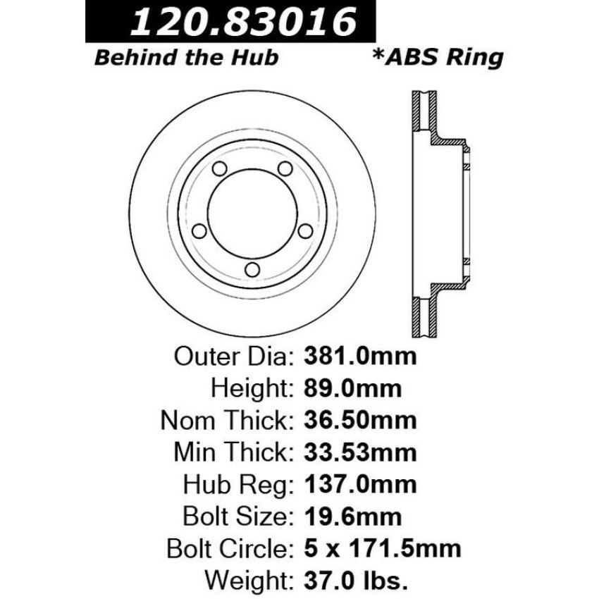 CENTRIC PARTS 120.83016 Centric Premium Brake Rotor