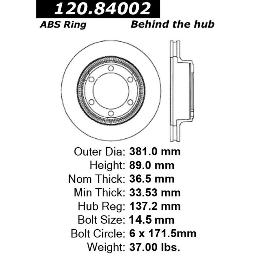 CENTRIC PARTS 120.84002 Centric Premium Brake Rotor