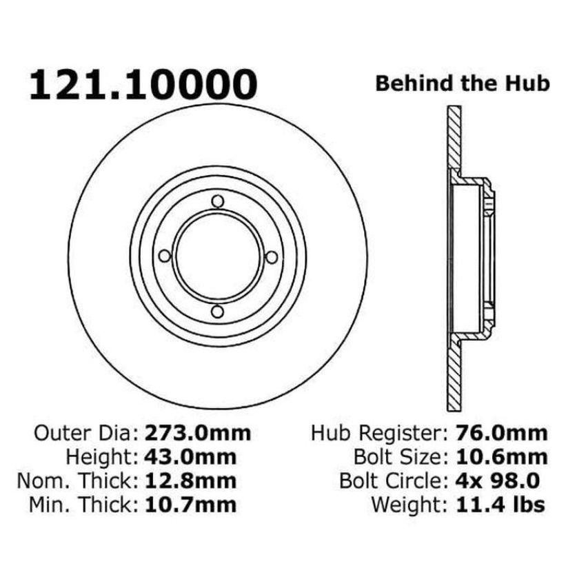 CENTRIC PARTS 121.10000 C-Tek Standard Brake Rotor