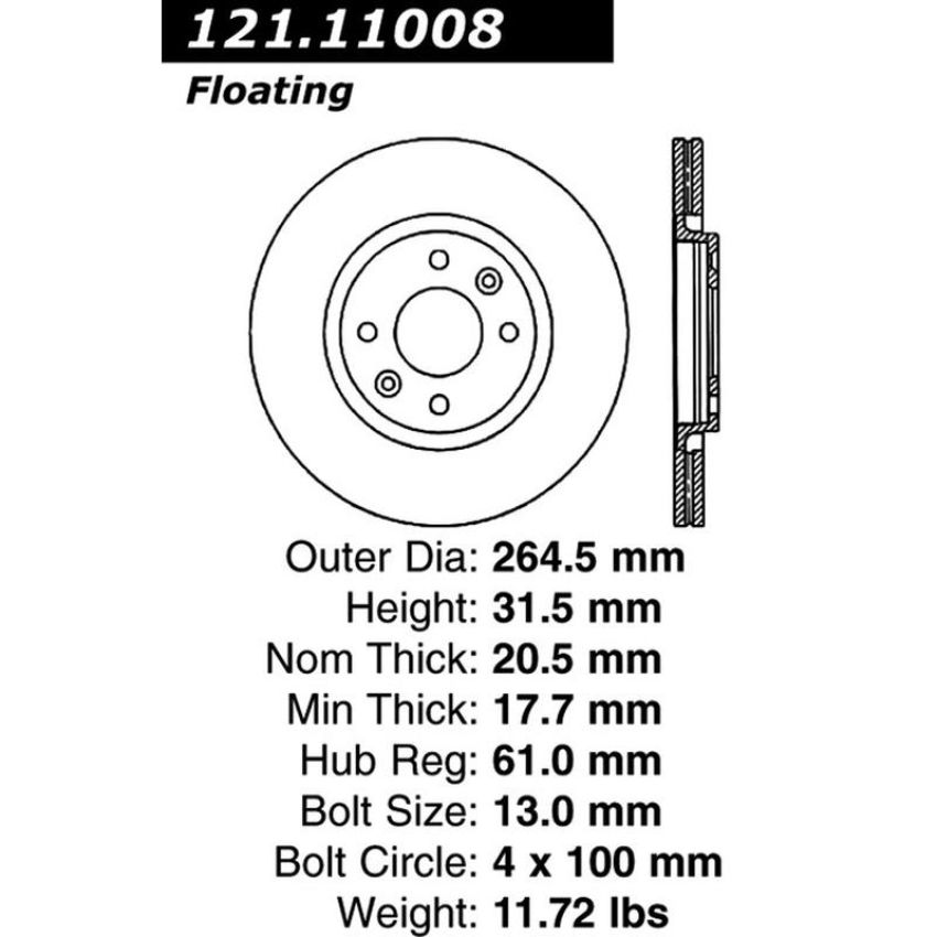 CENTRIC PARTS 121.11008 C-Tek Standard Brake Rotor