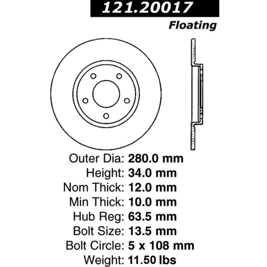 CENTRIC PARTS 121.20017 C-Tek Standard Brake Rotor
