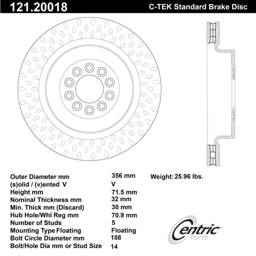 CENTRIC PARTS 121.20018 C-Tek Standard Brake Rotor