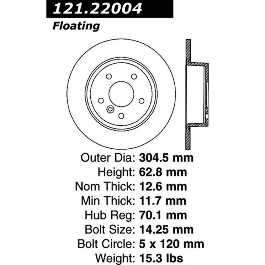 CENTRIC PARTS 121.22004 C-Tek Standard Brake Rotor