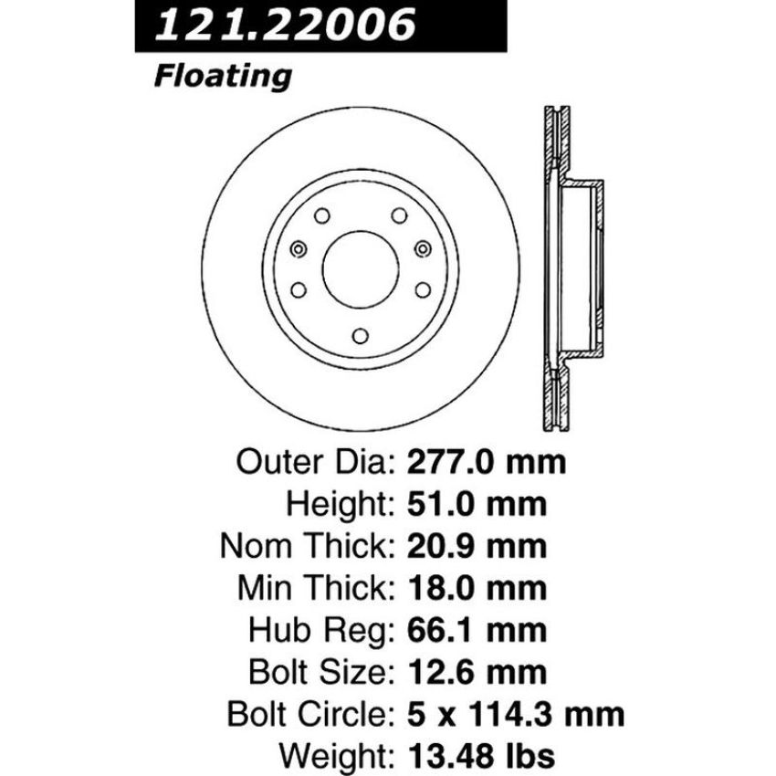 CENTRIC PARTS 121.22006 C-Tek Standard Brake Rotor