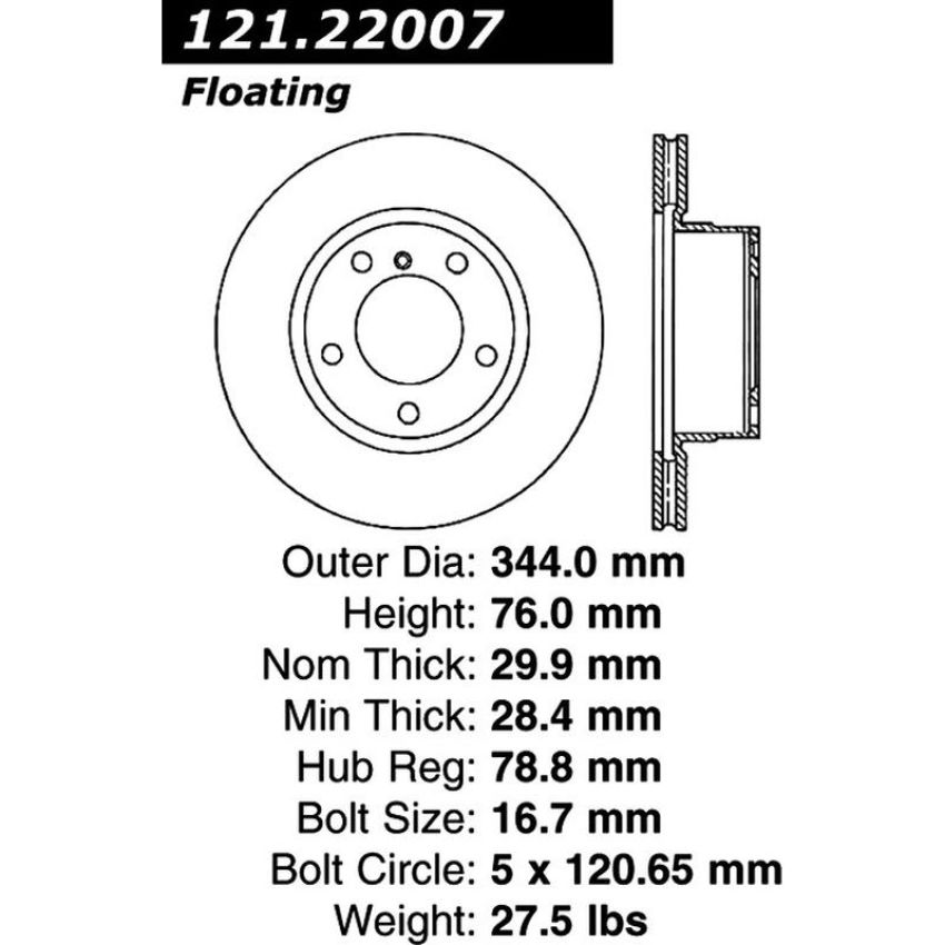 CENTRIC PARTS 121.22007 C-Tek Standard Brake Rotor