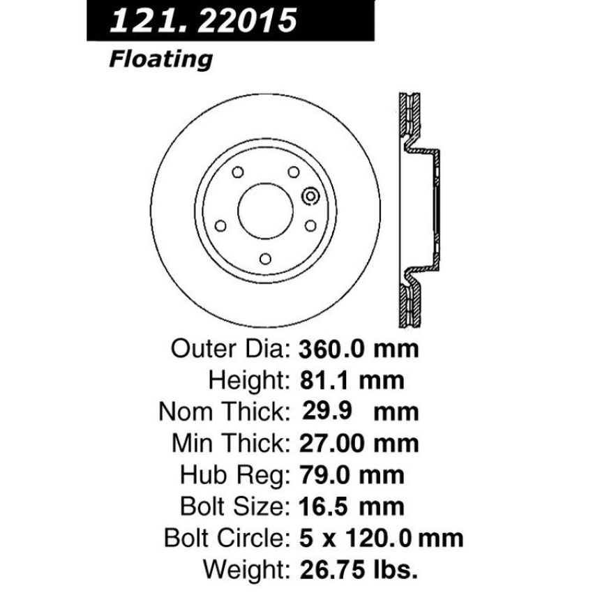 CENTRIC PARTS 121.22015 C-Tek Standard Brake Rotor