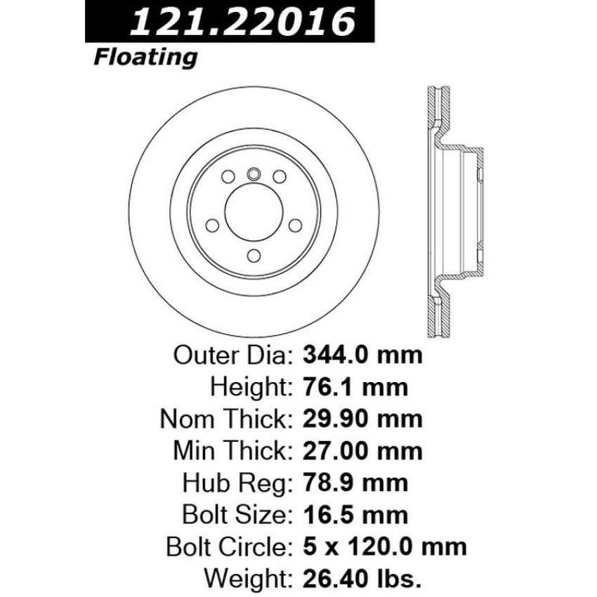 CENTRIC PARTS 121.22016 C-Tek Standard Brake Rotor