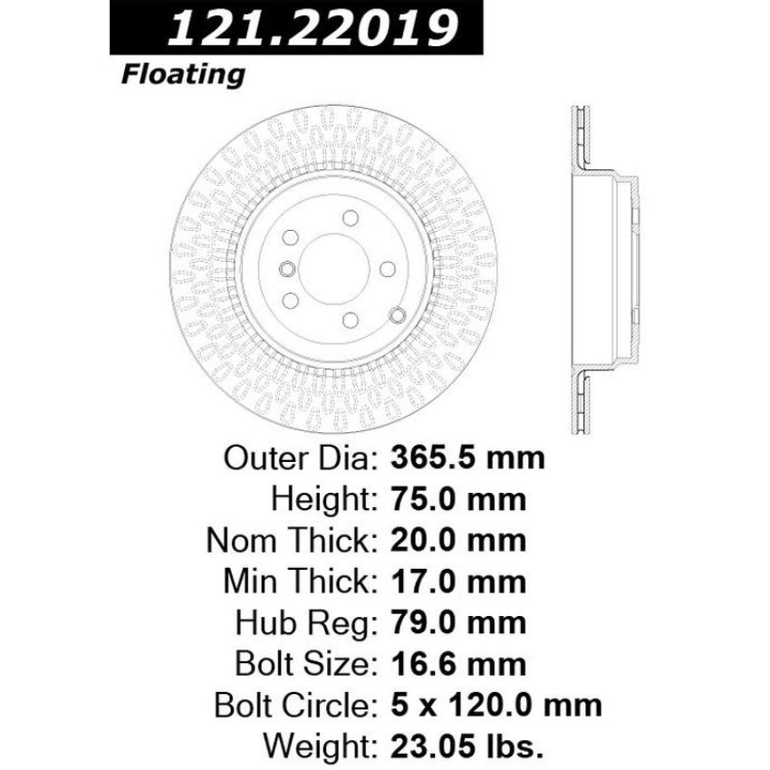 CENTRIC PARTS 121.22019 C-Tek Standard Brake Rotor