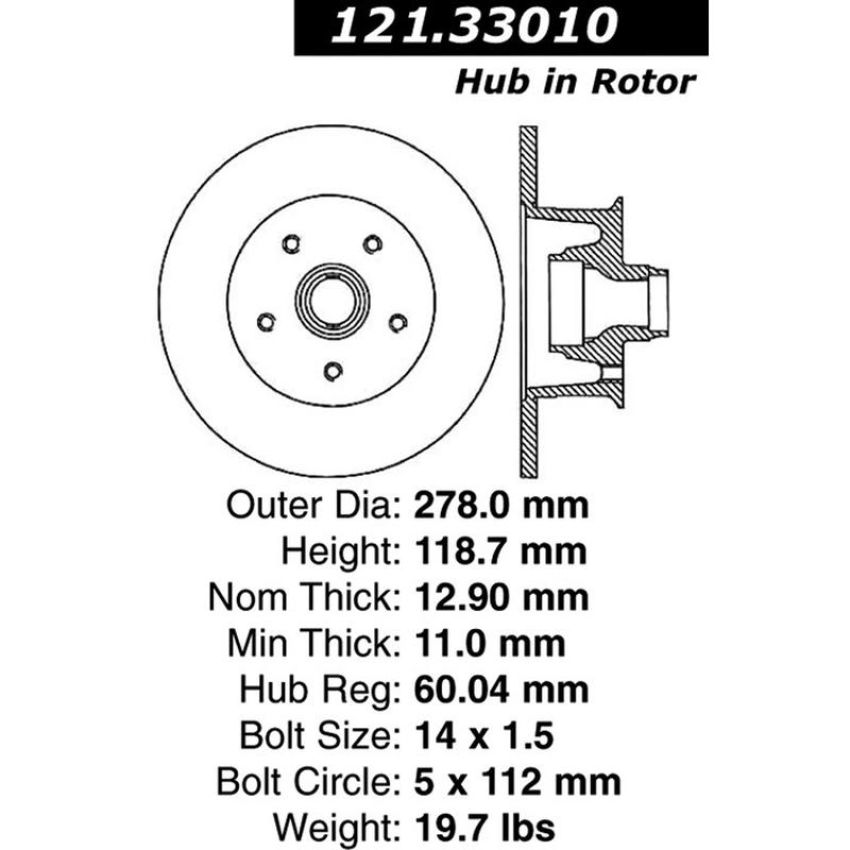 CENTRIC PARTS 121.33010 C-Tek Standard Brake Rotor
