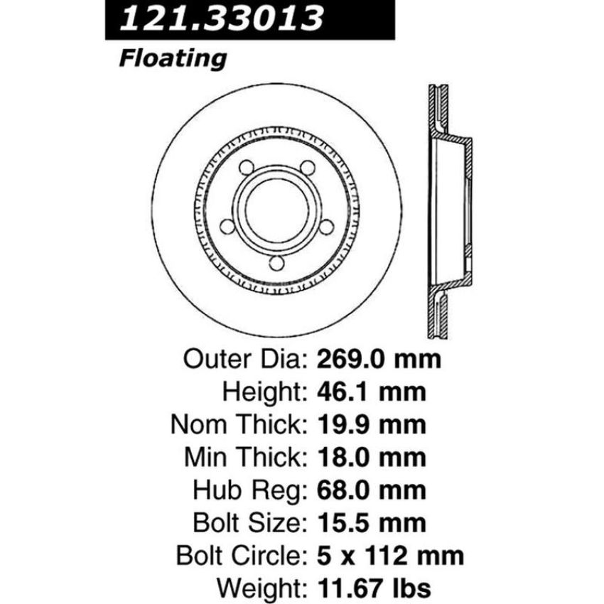 CENTRIC PARTS 121.33013 C-Tek Standard Brake Rotor