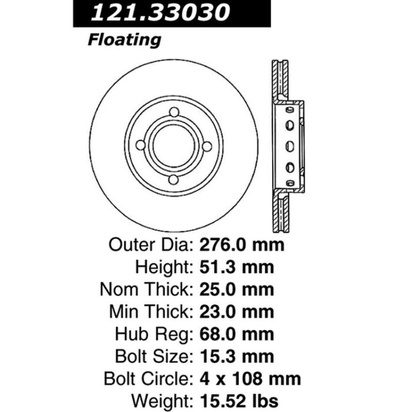 CENTRIC PARTS 121.33030 C-Tek Standard Brake Rotor
