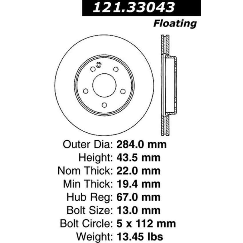 CENTRIC PARTS 121.33043 C-Tek Standard Brake Rotor