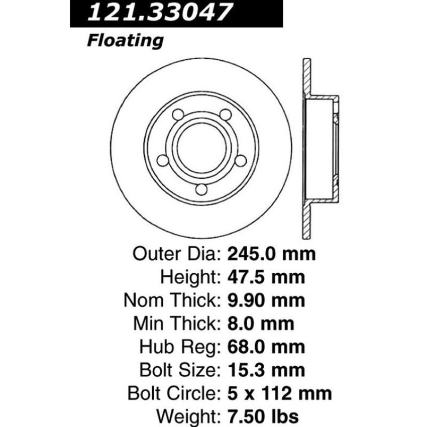 CENTRIC PARTS 121.33047 C-Tek Standard Brake Rotor