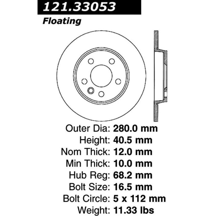 CENTRIC PARTS 121.33053 C-Tek Standard Brake Rotor