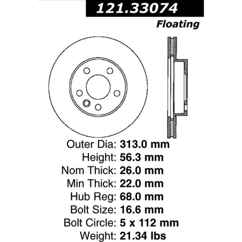 CENTRIC PARTS 121.33074 C-Tek Standard Brake Rotor
