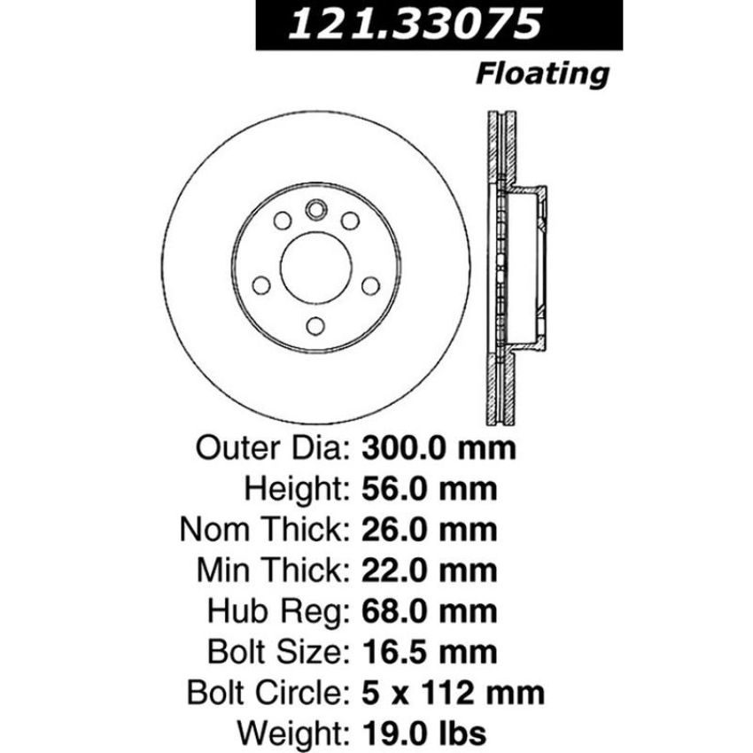 CENTRIC PARTS 121.33075 C-Tek Standard Brake Rotor