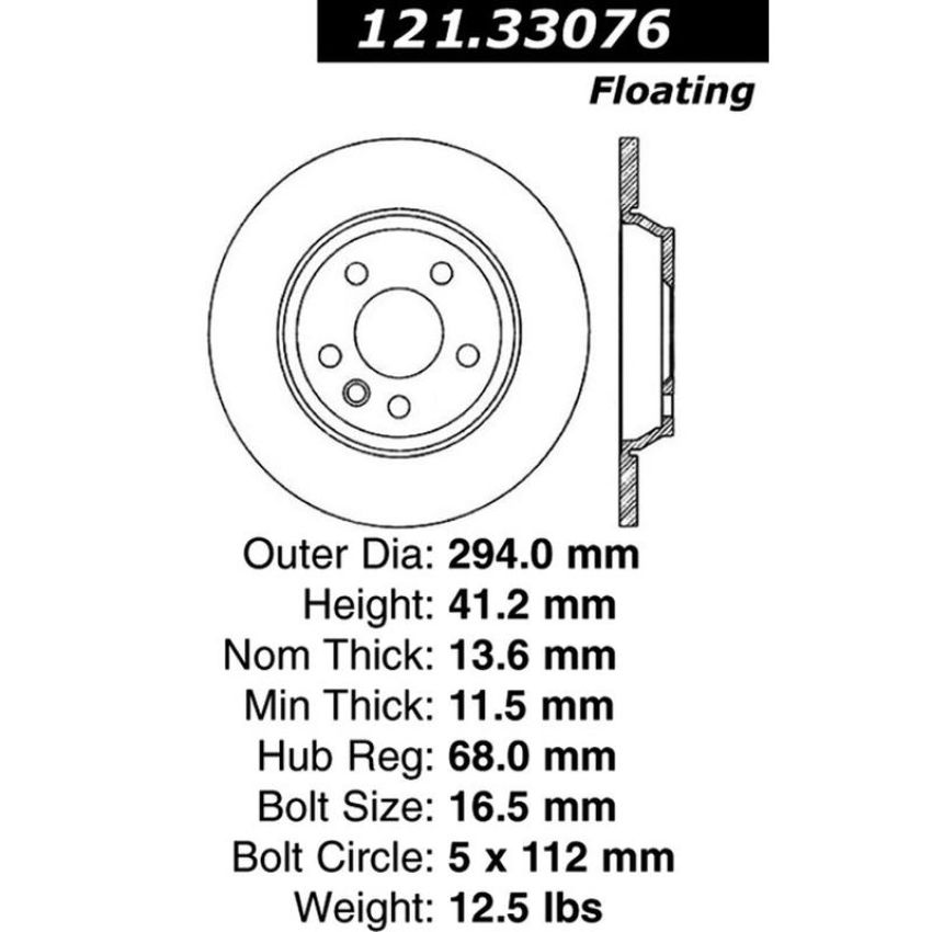 CENTRIC PARTS 121.33076 C-Tek Standard Brake Rotor