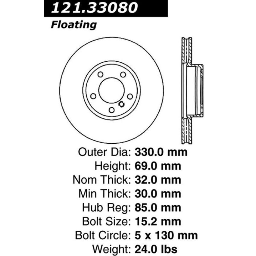 CENTRIC PARTS 121.33080 C-Tek Standard Brake Rotor