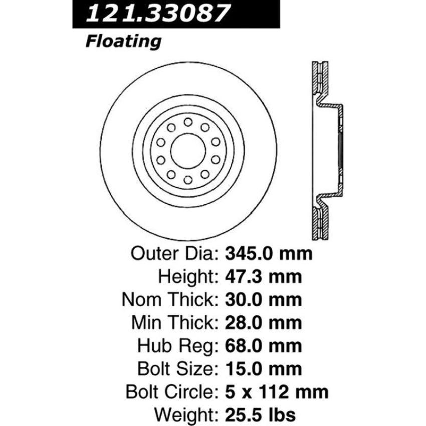 CENTRIC PARTS 121.33087 C-Tek Standard Brake Rotor