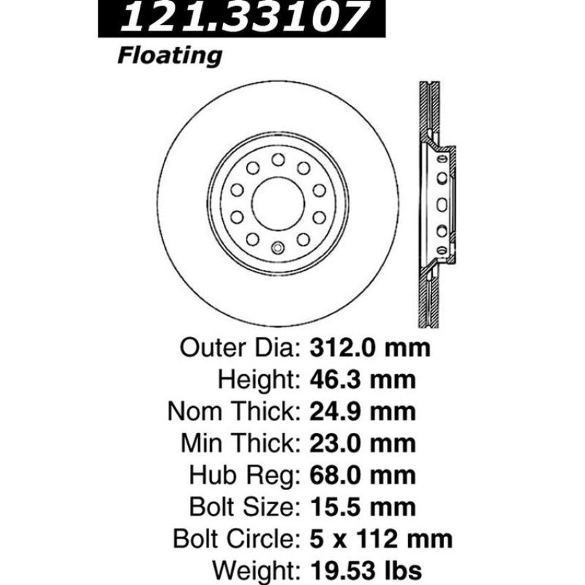 CENTRIC PARTS 121.33107 C-Tek Standard Brake Rotor