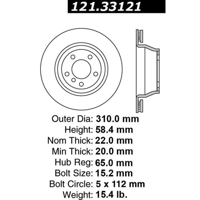 CENTRIC PARTS 121.33121 C-Tek Standard Brake Rotor