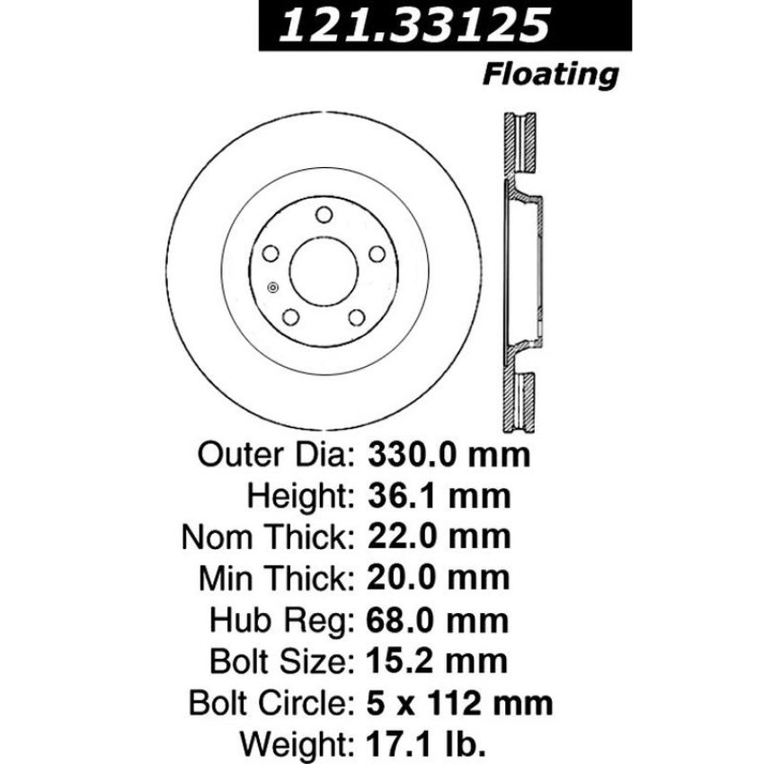 CENTRIC PARTS 121.33125 C-Tek Standard Brake Rotor