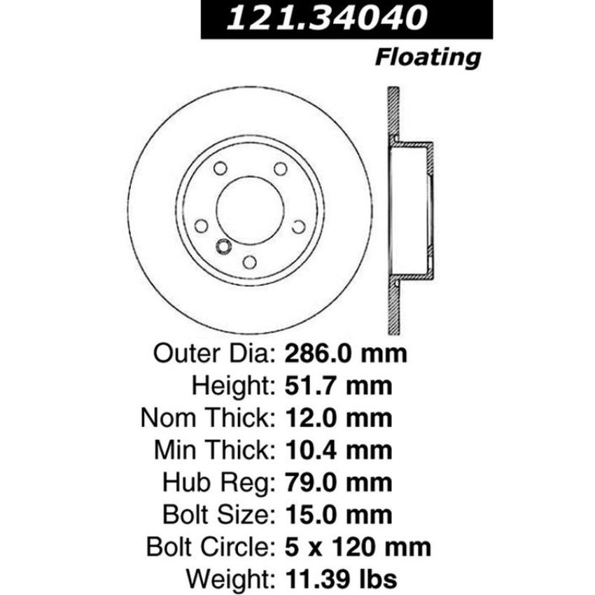 CENTRIC PARTS 121.34040 C-Tek Standard Brake Rotor