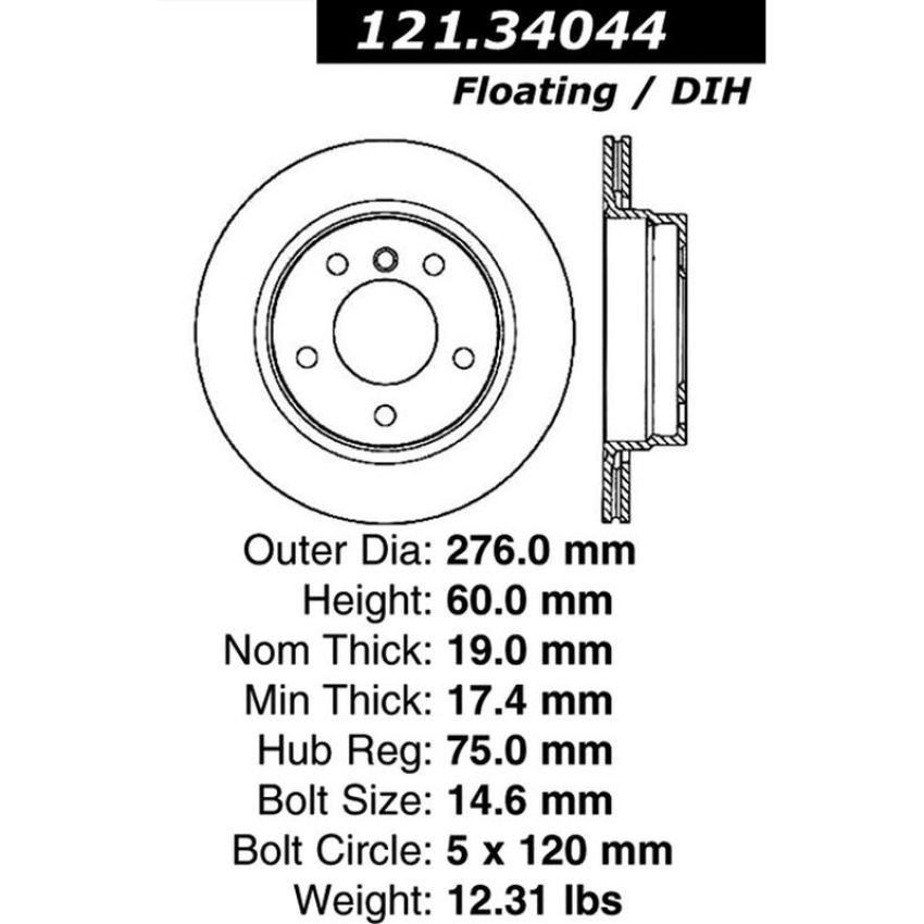 CENTRIC PARTS 121.34044 C-Tek Standard Brake Rotor