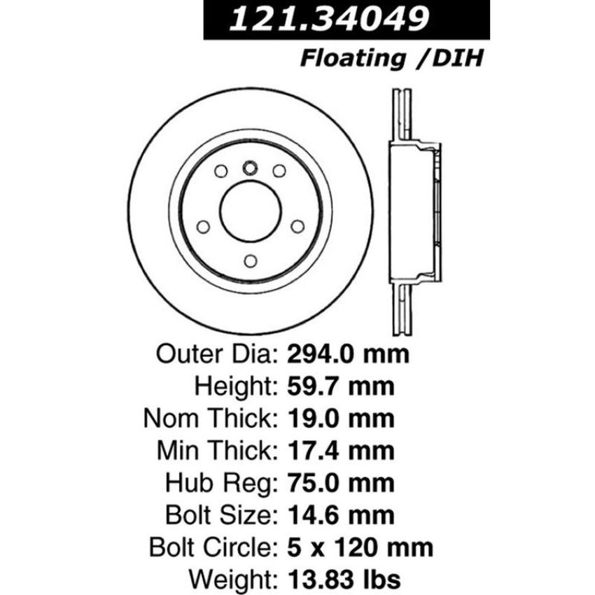 CENTRIC PARTS 121.34049 C-Tek Standard Brake Rotor
