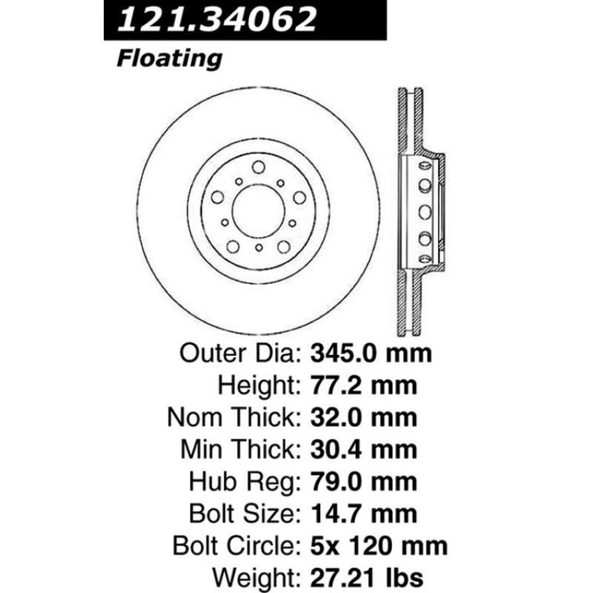 CENTRIC PARTS 121.34062 C-Tek Standard Brake Rotor