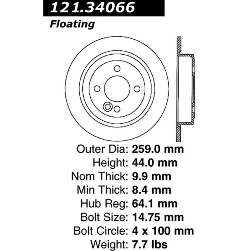 CENTRIC PARTS 121.34066 C-Tek Standard Brake Rotor