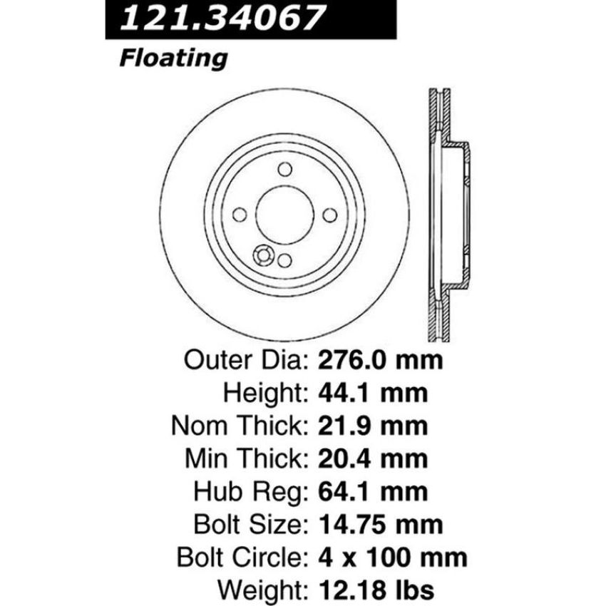 CENTRIC PARTS 121.34067 C-Tek Standard Brake Rotor