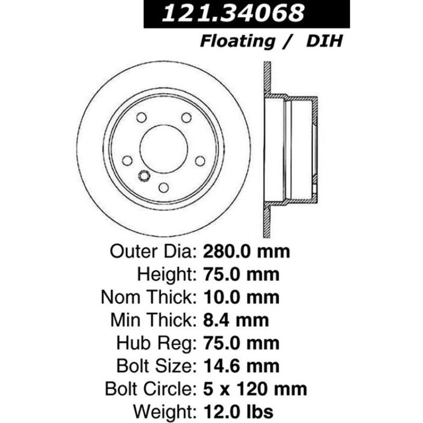 CENTRIC PARTS 121.34068 C-Tek Standard Brake Rotor