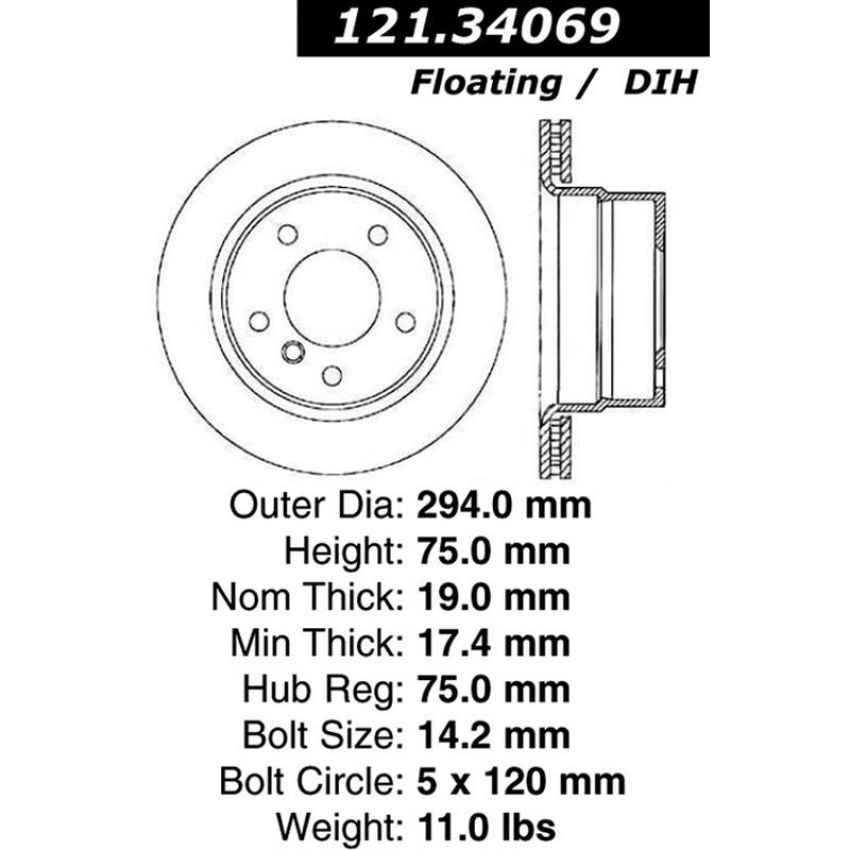 CENTRIC PARTS 121.34069 C-Tek Standard Brake Rotor