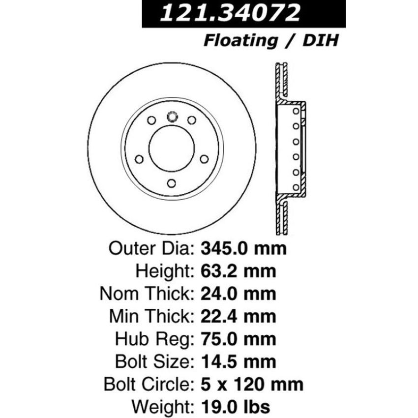 CENTRIC PARTS 121.34072 C-Tek Standard Brake Rotor