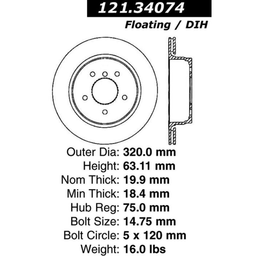 CENTRIC PARTS 121.34074 C-Tek Standard Brake Rotor