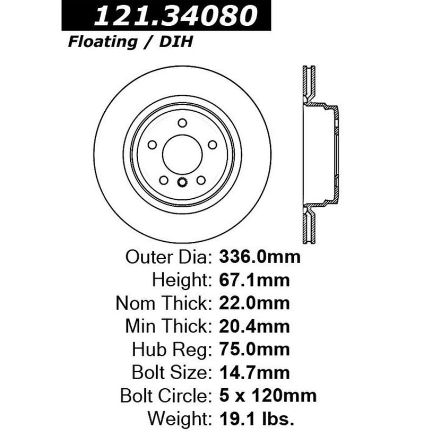 CENTRIC PARTS 121.34080 C-Tek Standard Brake Rotor