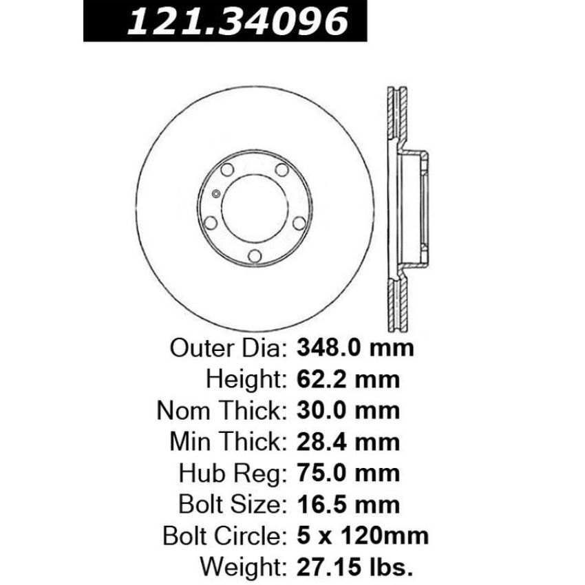 CENTRIC PARTS 121.34096 C-Tek Standard Brake Rotor