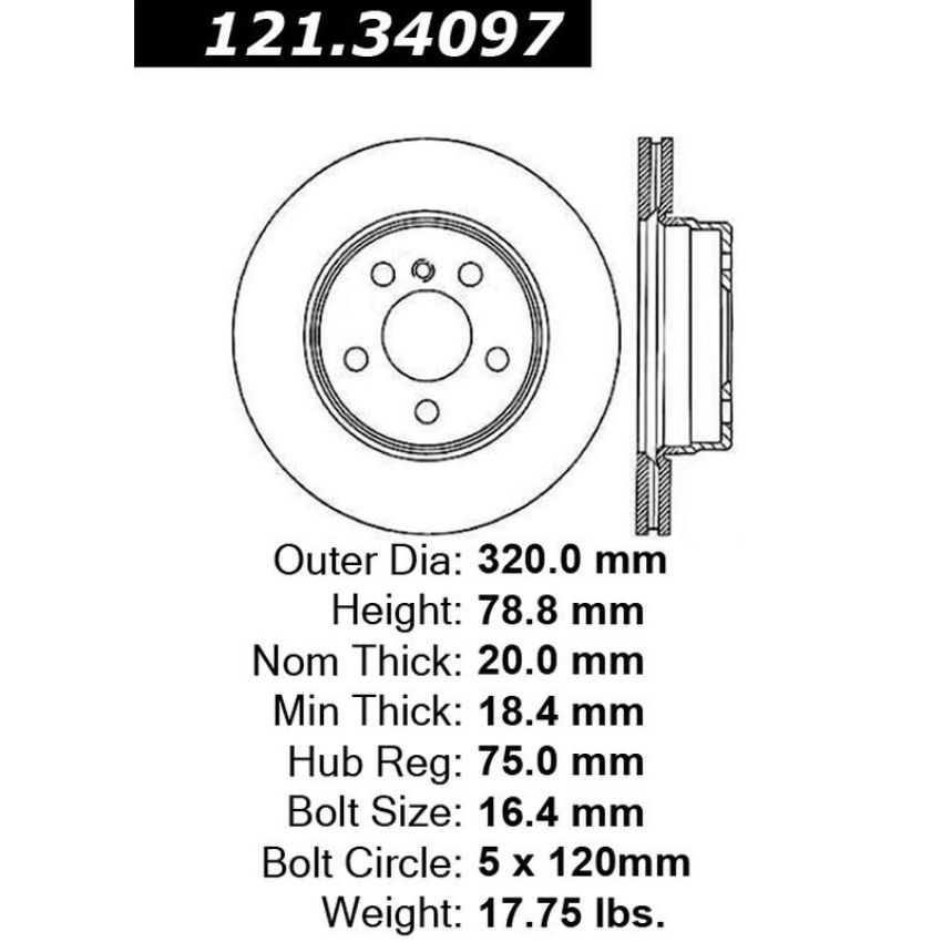 CENTRIC PARTS 121.34097 C-Tek Standard Brake Rotor
