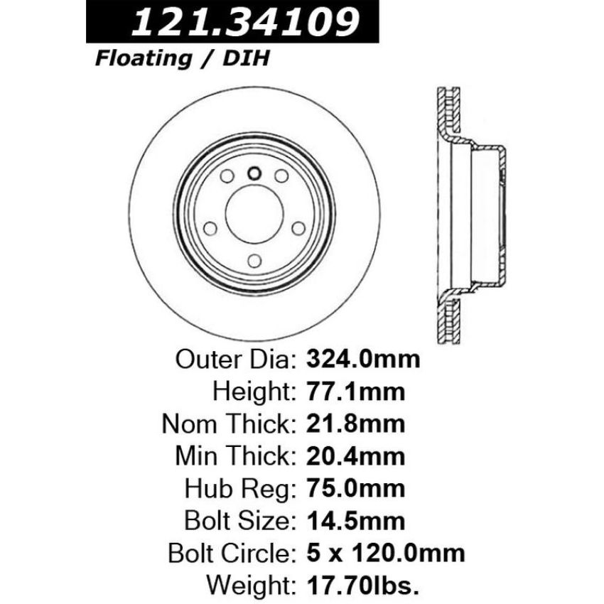 CENTRIC PARTS 121.34109 C-Tek Standard Brake Rotor