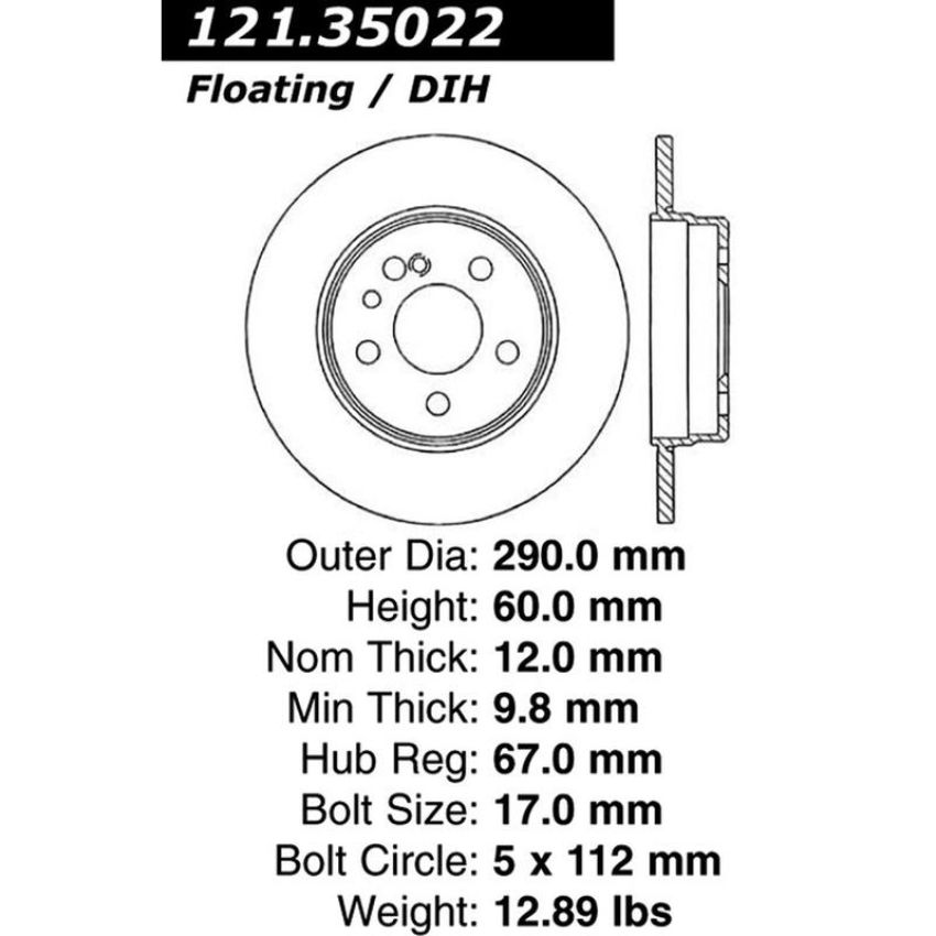 CENTRIC PARTS 121.35022 C-Tek Standard Brake Rotor