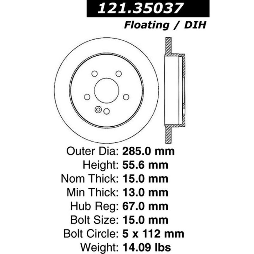 CENTRIC PARTS 121.35037 C-Tek Standard Brake Rotor