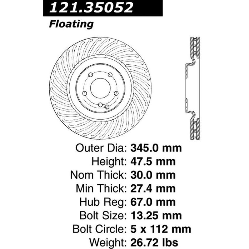 CENTRIC PARTS 121.35052 C-Tek Standard Brake Rotor