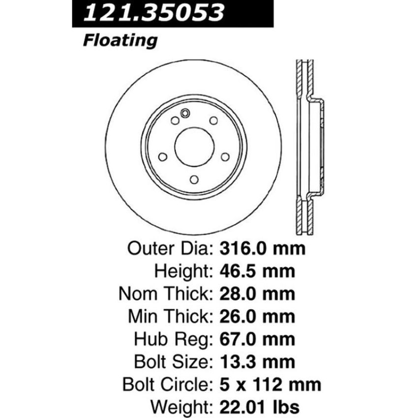 CENTRIC PARTS 121.35053 C-Tek Standard Brake Rotor