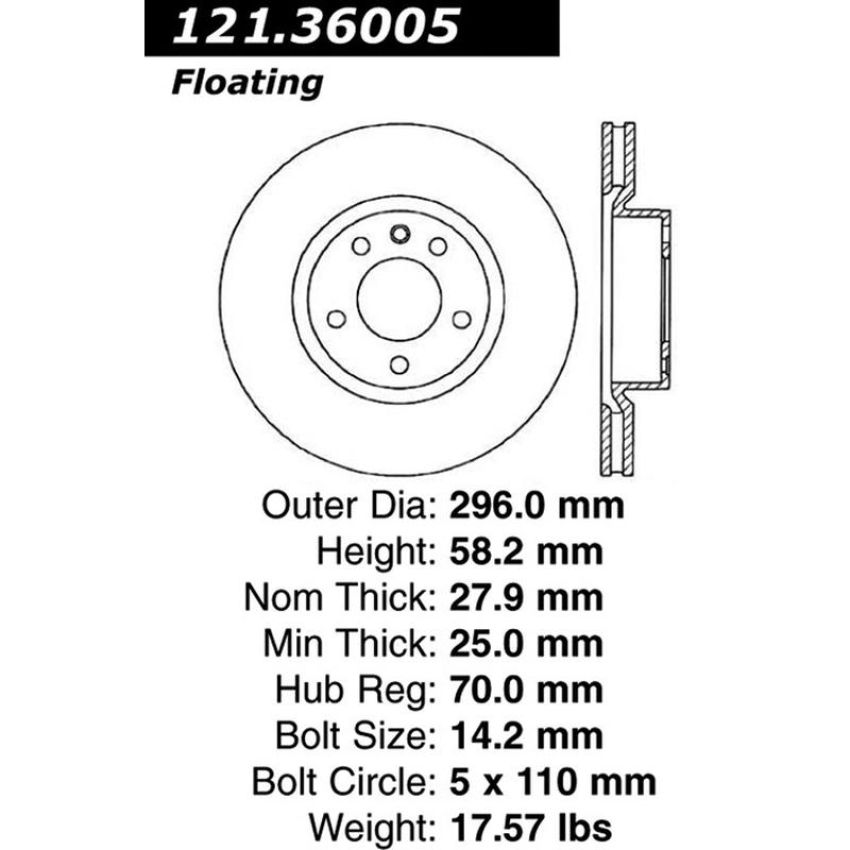 CENTRIC PARTS 121.36005 C-Tek Standard Brake Rotor