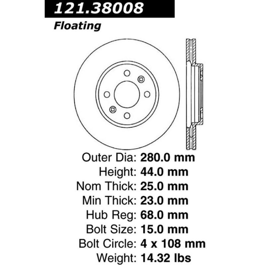 CENTRIC PARTS 121.38008 C-Tek Standard Brake Rotor