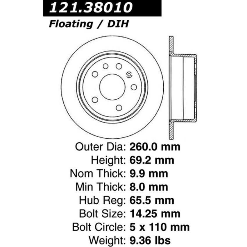 CENTRIC PARTS 121.38010 C-Tek Standard Brake Rotor
