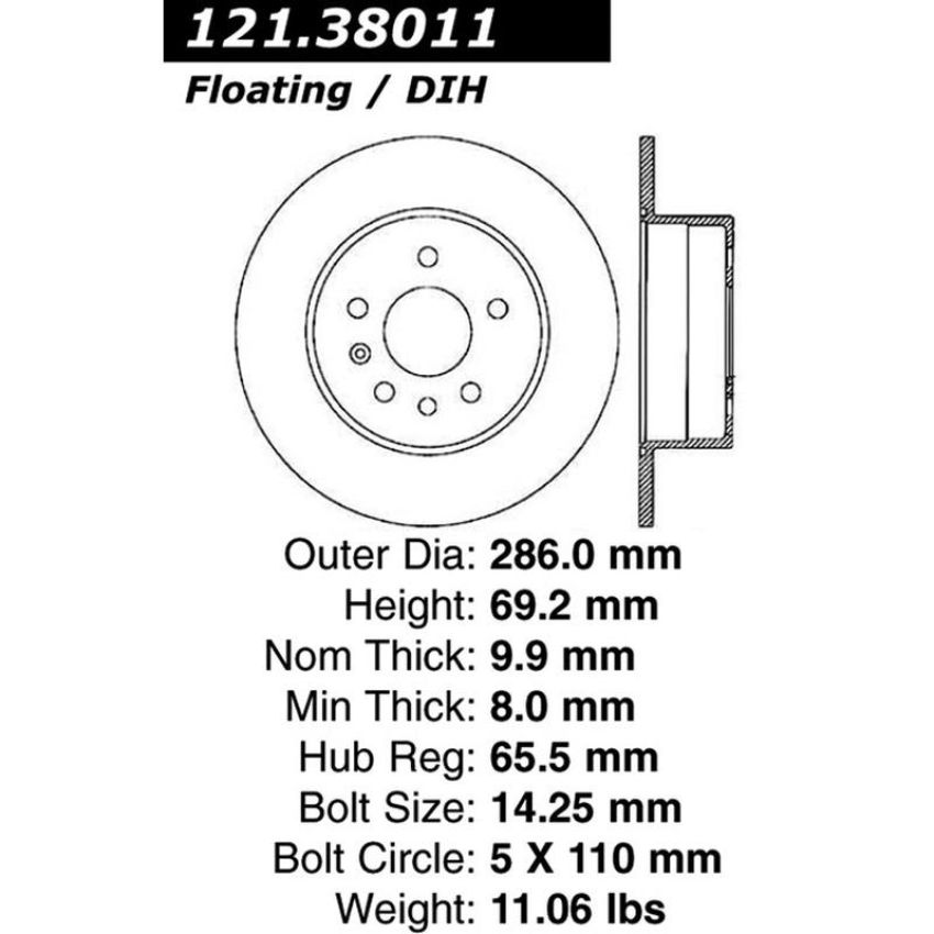 CENTRIC PARTS 121.38011 C-Tek Standard Brake Rotor